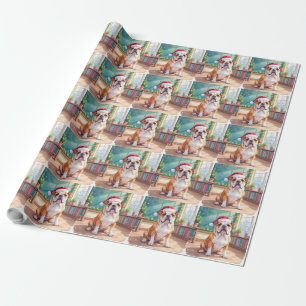English Bulldog Teacher Classroom Santa Hat Wrapping Paper