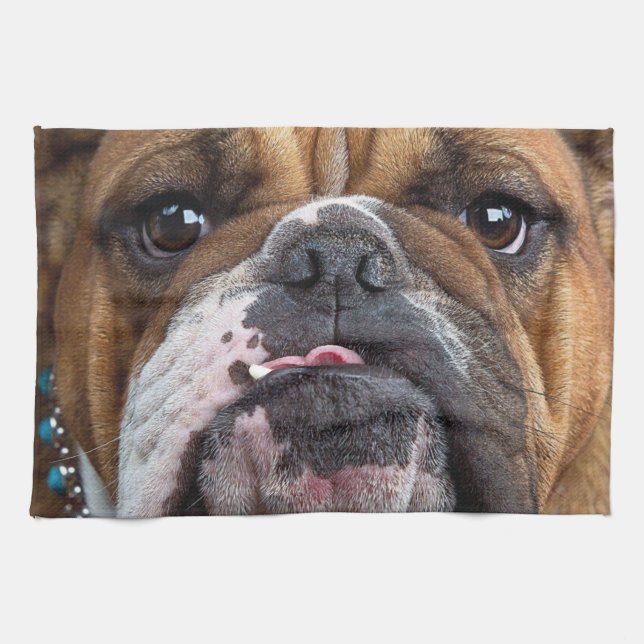 English Bulldog  Throw Pillow Tea Towel (Horizontal)