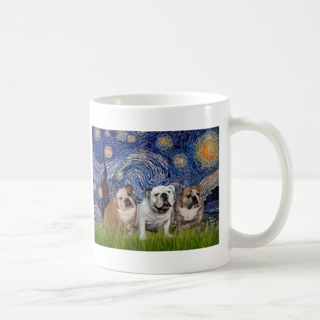English Bulldog Trio - Starry Night Coffee Mug (Right)