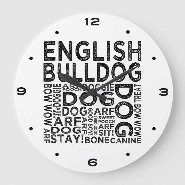 English Bulldog Typography Large Clock (Front)