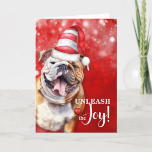 English Bulldog Unleash the Joy Christmas Holiday Card