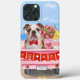 English Bulldog Valentine's Day Truck Hearts iPhone 13 Pro Max Case