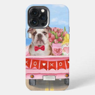 English Bulldog Valentine's Day Truck Hearts iPhone 13 Pro Max Case