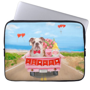 English Bulldog Valentine's Day Truck Hearts Laptop Sleeve