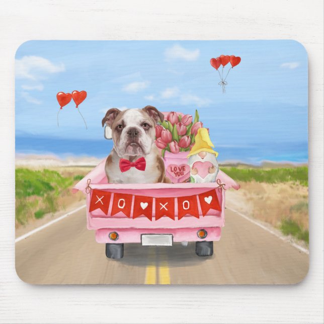 English Bulldog Valentine's Day Truck Hearts Mouse Mat (Front)