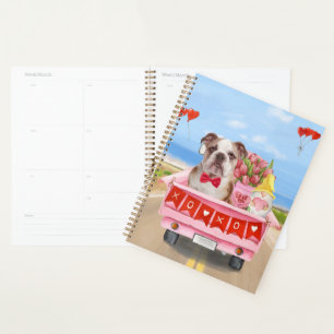 English Bulldog Valentine's Day Truck Hearts Planner