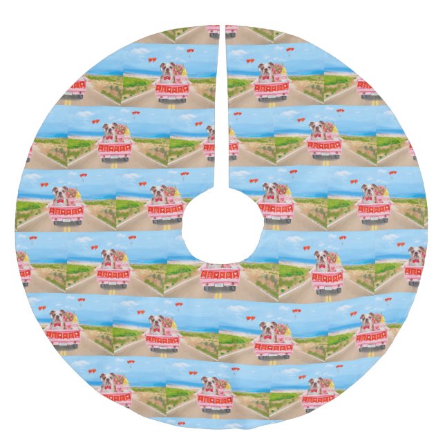 English Bulldog Valentine's Day Truck Tree Skirt (Front)