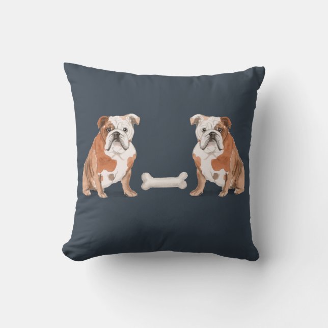 English Bulldog Vs English Bulldog Cushion (Front)