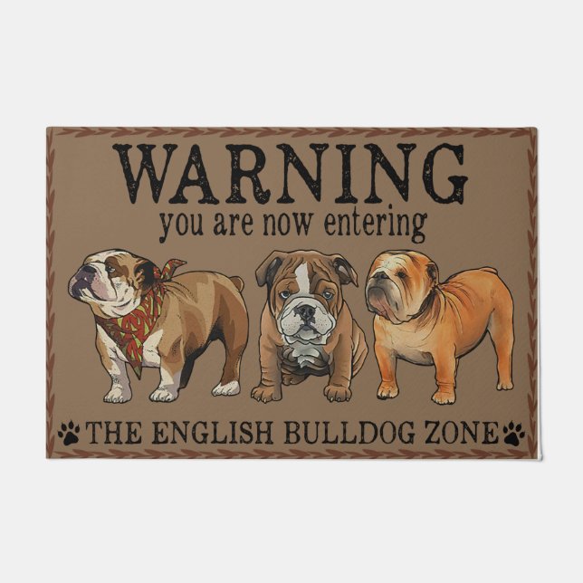 English Bulldog Warning Rug, Humour Quotes  Doormat (Front)