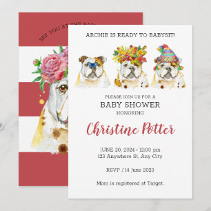 English Bulldog Watercolor Baby Shower Invitation