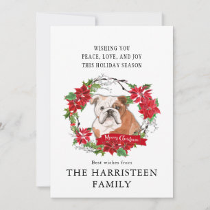 English Bulldog Watercolor Poinsettia Christmas Holiday Card