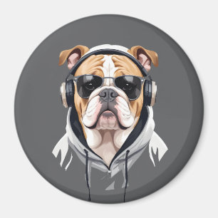 English Bulldog Wearing Hoodie Funny Cool Music Magnet