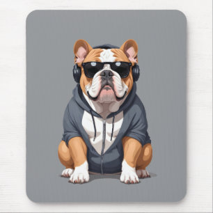 English Bulldog Wearing Hoodie Funny Cool Music Mouse Mat