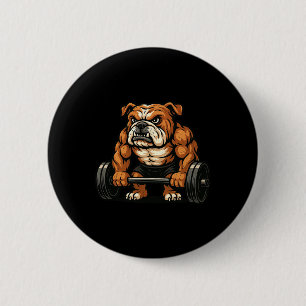 English Bulldog Weightlifting Bodybuilder Workout 6 Cm Round Badge