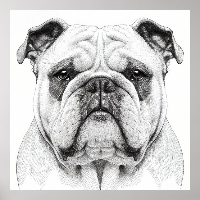 English Bulldog Wild Nature Animal Illustration Poster (Front)