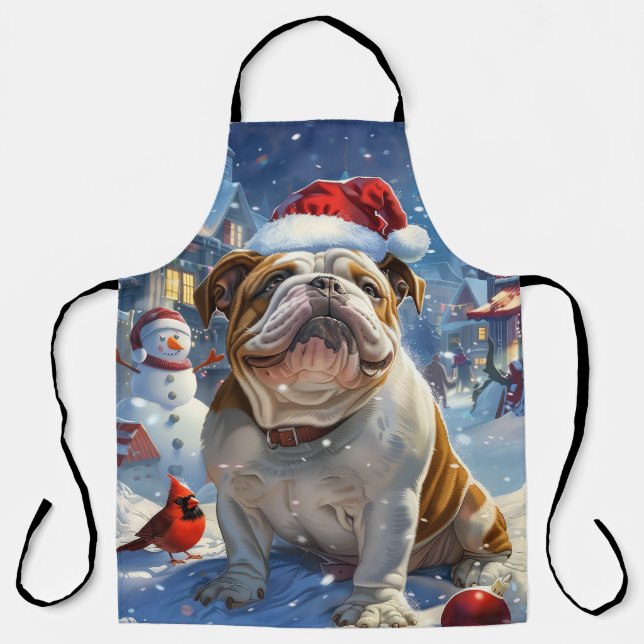 English Bulldog Winter Wonderland Christmas Joy  Apron (Front)