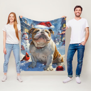 English Bulldog Winter Wonderland Christmas Joy  Fleece Blanket