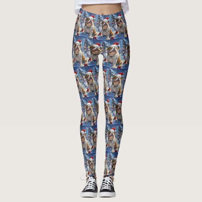 English Bulldog Winter Wonderland Christmas Joy  Leggings (Front)