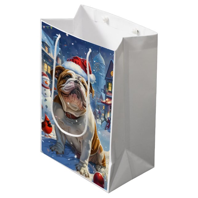 English Bulldog Winter Wonderland Christmas Joy  Medium Gift Bag (Front Angled)