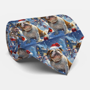 English Bulldog Winter Wonderland Christmas Joy  Tie
