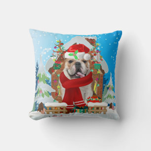 English Bulldog with Christmas gifts Cushion