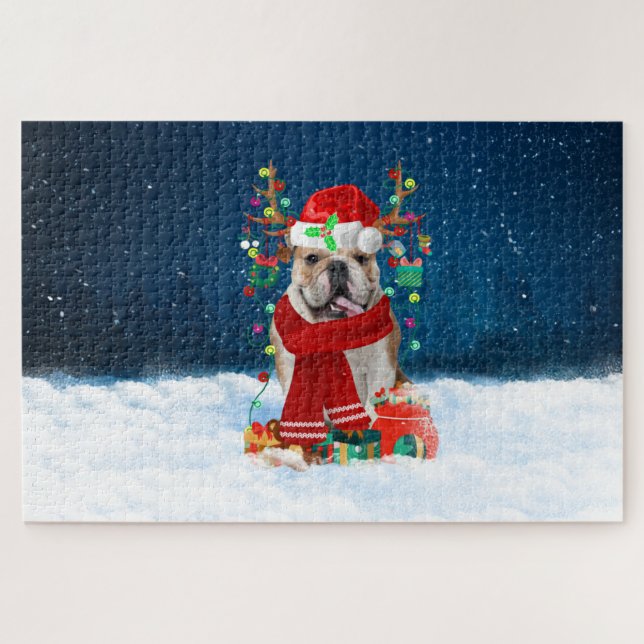 English Bulldog with Christmas gifts Jigsaw Puzzle (Horizontal)