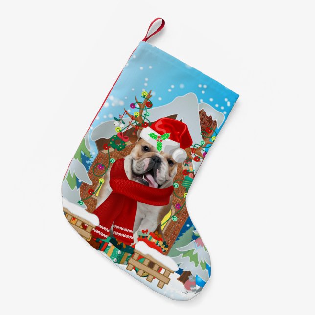 English Bulldog with Christmas gifts Small Christmas Stocking (Front (Hanging))