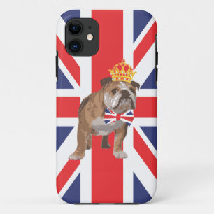 English Bulldog with Crown and Union Jack Bow Tie iPhone 11 Case