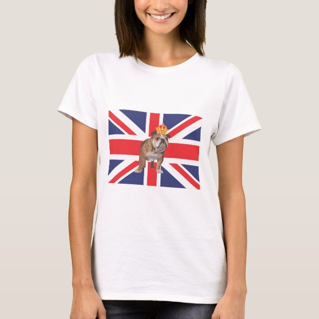 English Bulldog with Crown and Union Jack T-Shirt (Front)