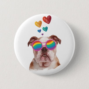 English Bulldog with Hearts Valentine's Day  6 Cm Round Badge