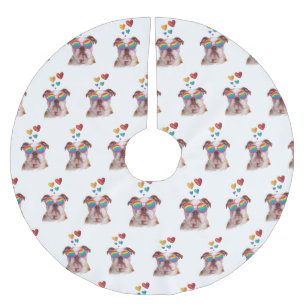 English Bulldog with Hearts Valentine's Day Brushed Polyester Tree Skirt