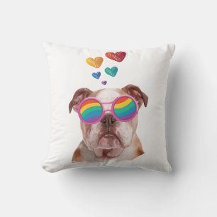 English Bulldog with Hearts Valentine's Day Cushion