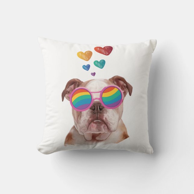 English Bulldog with Hearts Valentine's Day Cushion (Front)