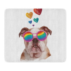 English Bulldog with Hearts Valentine's Day  Cutting Board