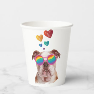 English Bulldog with Hearts Valentine's Day  Paper Cups