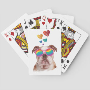 English Bulldog with Hearts Valentine's Day Playing Cards