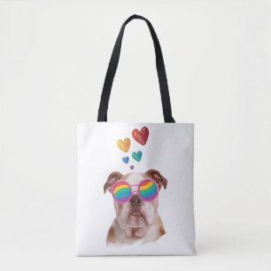English Bulldog with Hearts Valentine's Day Tote Bag