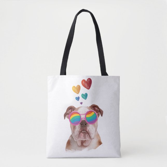 English Bulldog with Hearts Valentine's Day Tote Bag (Front)