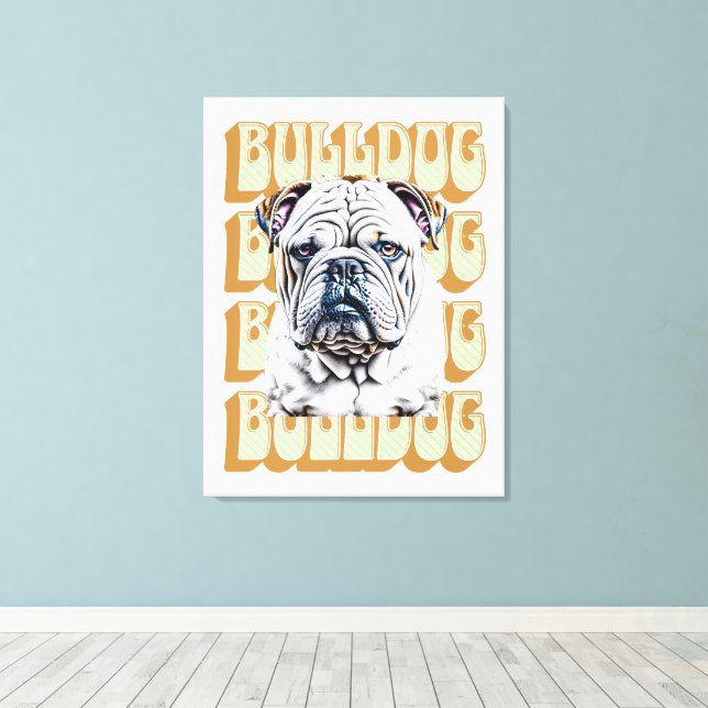 English Bulldog with Retro Font Canvas Print (Insitu(Wood Floor))