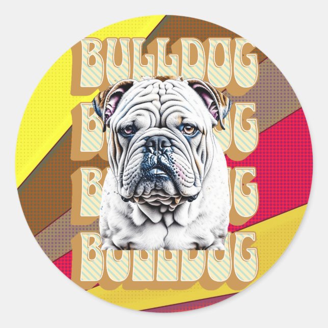 English Bulldog with Retro Font Classic Round Sticker (Front)