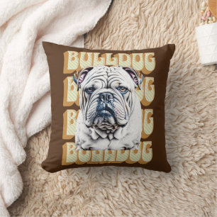 English Bulldog with Retro Font Cushion