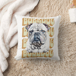 English Bulldog with Retro Font Cushion