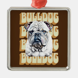 English Bulldog with Retro Font Metal Tree Decoration