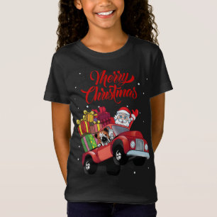 English Bulldog With Santa Claus In Red Truck Dog T-Shirt