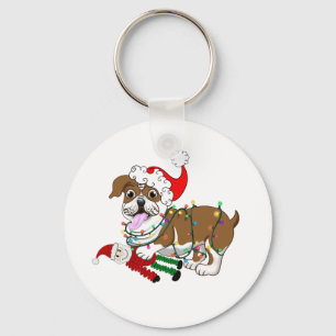 English Bulldog With Xmas Lights Key Ring