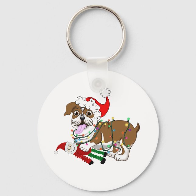 English Bulldog With Xmas Lights  Key Ring (Front)