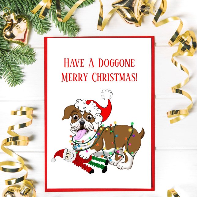 English Bulldog With Xmas Lights Merry Christmas Holiday Card (Creator Uploaded)