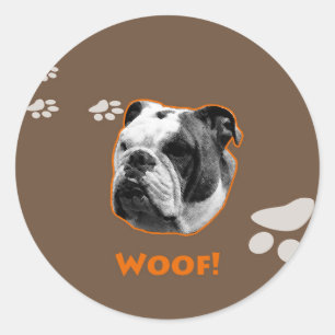 English Bulldog Woof Classic Round Sticker