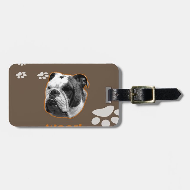 English Bulldog Woof Luggage Tag (Front Horizontal)