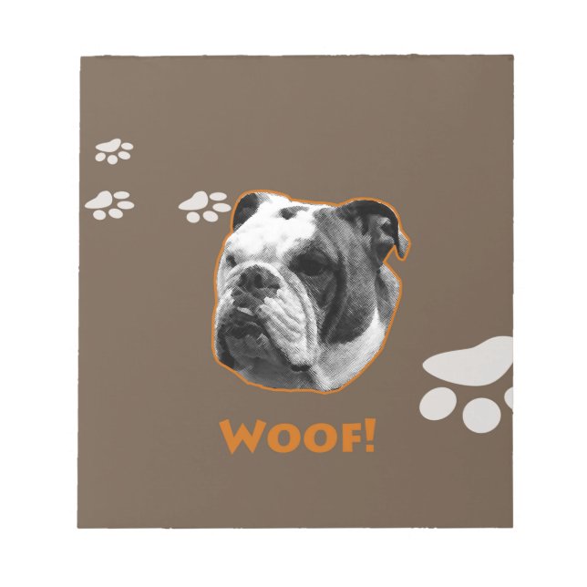 English Bulldog Woof Notepad (Front)